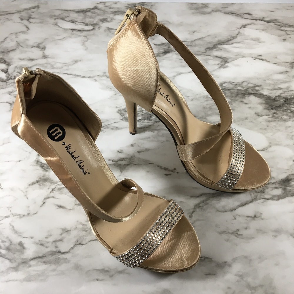 Michael Antonio Cream Rhinestone Strappy Heels